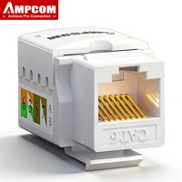AMPCOM CAT6 RJ45 Keystone Jack UTP 90 Degree 30U/50U Gold Plated UTP Module ABS/LSZH for Standard Patch Panel Wall Plate 1/6 PCS