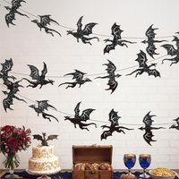 Black Dragon Party Banner Dragon Birthday Party Decorations Fantasy Medieval Dramatic Hanging Silhouette Streamers Room Decor