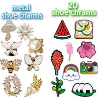 1pcs 8pcs Bling+ 9pcs 2D Butterfly Bee Metal Shoe Charms Flower Watermelon Shoe Decoration Accessories Rainbow Clog for Kid Gift