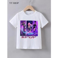 Summer Casual Kids Kpop T-Shirt Cute Anime Print Short Sleeve Anime Clothes Soft Cartton Tee Tops For Girls Daily Outdoor Wear