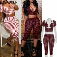 FAGADOER Sexy Woman 3 Piece Set Outfit Polka Dot Print Patchwork Short Sleeve Crop Top and Pants Matching Female Streetwear New