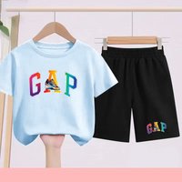 2026 Children's Black T-shirt and Shorts Set Suitable for Boys and Girls Aged 3 To13 New Color-patterned Design Printed Clothing
