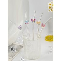 1/2/6PCS Glitter Butterfly Glass Straw, Curved Reusable Style for Cold Drinks, Weddings, Gatherings & Major Festivals