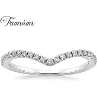 Trumium V Shape Ring Zirconia Eternity Bands Copper Stackable Engagement Rings for Women Anniversary Gifts