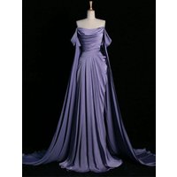 Lautaro Spring Luxury Elegant Purple Evening Party Wedding Prom Soft Flowy Dresses for Women Off the Shoulder Ball Gowns Dress
