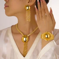 4pcs/Set Dubai Gold Color Copper Jewelry Sets for Woman Wedding Luxury Nigerian African Bridal Party Necklace Earrings Bracelet