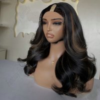 Peruvian Honey Blonde Highlight 1x4 Size V Part Wig Human Hair with Clips Adjustable Easy Install Glueless U Part Wig for Women