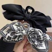Double sided Bow Hair Claw for women Large Bohemian Cashew Print shark hairclips girls Vintage Satin Horsetail Clip headwear