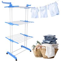 4-Tier Foldable Drying Rack Clothes Drying Rack with 4 Castors Rolling Clothes Horses Dryer Rack for Towels Clothes Shoes Linen