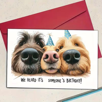 Curious Dogs Birthday Card Funny Whimsical Design for Dog Lovers with Party Hats Greeting Card