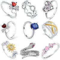 925 Sterling Silver Rings for Women Red Blue CZ Heart Sun Snake Paw Print Infinity Design Fashion Jewelry Valentine's Birthday