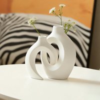 Modern Minimalist Hollow Ceramic Vase Set of 2, Nordic Style Decor for Living Room,Abstract Shapes for Bedroom & Office Decor