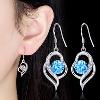 925 Sterling Silver Purple/White/Blue Heart-Shaped Zirconia Earrings - Fashionable Women's Wedding Party Jewelry