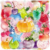 50 PCS Transparent Fruit Crystal Clear PET Stickers Waterproof Decorate Water Cup Computer Helmet Skateboard Guitar Decals