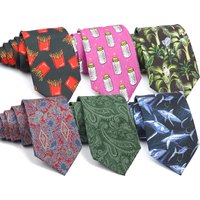 Men's 7.5cm Polyester Ties Soft Smooth Cute Hamburger Shark Skull Fish Pattern Printed Necktie Wedding Party Accessories Gifts