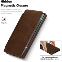 Leather MagSafe Flip Phone Case Samsung Galaxy S25 Edge S24 S23 Ultra S22 Plus RFID Blocking Wallet with Card Holder Cover