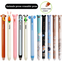 6pcs Animal-shaped Erasable Gel Pen Set, 0.7mm Fine Tip, Blue Ink, Built-in Eraser, Ideal for Note-taking and Writing,Side press