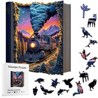 "Train Wooden Puzzle | Challenging Brain Game with Irregularly Cut Pieces • Durable Wooden Construction • Colorful Artwork & Int
