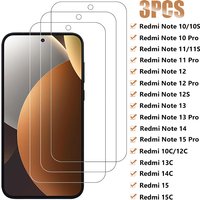 3PCS Tempered Glass For Xiaomi Redmi Note 10 11 12 13 14 15 Pro 10S 11S 5G Screen Protector For Redmi 15C 14C 13C 12C 10C Glass