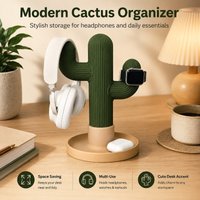 Cactus Headphone Stand for Sony Bose Beats Headsets Smartwatch Earbuds Storage Tray Cute Desktop Organizer Room Decor Gift
