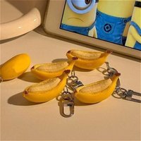 2PCS Creative 3D Simulation Half Peeled Banana Keychain, Cute Fruit Bag Charm Pendant