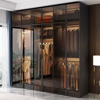 Aesthetic Glass Doors Wardrobes Black Vertical Retractable Storage Home Wardrobes Clothes Sliding Armario De Ropa Furniture