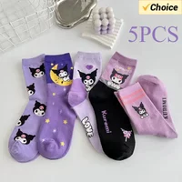 HelloKitty Cinnamoroll Kuromi Girls Socks Korean Spring and Summer Cartoon Student Breathable Mesh Mid Soft Cotton Length Socks