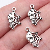 WYSIWYG 20pcs 19x11mm Antique Silver Color Gothic Style Skull Spider Web Charms Pendant For DIY Jewelry Making