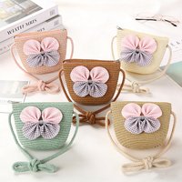 Straw Woven Shoulder Bags For Children Beach Handbags Sweet Bow Crossbody Bag Outdoor Travel Children Wallets Small Moneybags
