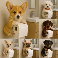 Resin Dog Toilet Paper Holder Cute Animal Design Wall Mounted Bathroom Paper Towel Dispenser Storage Dispenser Functional Decor