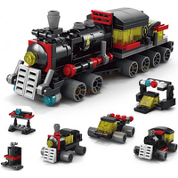 DIY 6 in 1 Train Track Robot Vehicle Truck Building Blocks Kit Girls Bricks Movie Model Kids STEM Educational Birthday Boys Toys
