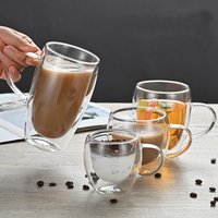 Transparent Double Wall Glass Coffee Cup Breakfast Milk Juice Oat Water Cup and Handle Anti Scalding Tea Cup Gift Cup for Lovers