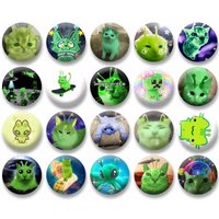 Cute Green Alien Cat Round Badges Creative Funny Cartoon Animal Brooch Backpack Lapel Pins Accessories Toys Gift for Kids Friend