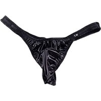Men's Patent Leather Thong Sexy Low-rise U Convex Pouch Elastic Open Back T-back Underwear
