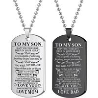 To My Son Inspirational Necklace Black Silver Color Stainless Steel Dog Tag Pendants Necklaces
