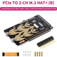 Raspberry Pi 5 PCIe to 2CH M.2 HAT (B) Compatible 2280/2260/2242/2230 NVMe M.2 SSD HAT with 16P Cable 5GbpsData Rate for RPi 5