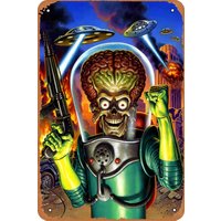 Green Alien Mars Attacks Movie Poster Vintage Tin Sign Retro Metal Sign for Cafe Bar Man Cave Garage Home Wall Art Decor Gift 12