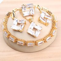 Gold Color 925 Silver Bridal Jewelry Sets For Women White Zircon Wedding Necklace Pendant Earrings Rings Stones Bracelets Set