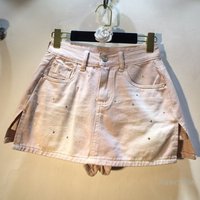 Spring Summer New Arrival Butterfly Sequin Hot Stamping Slit A-line Slimming Look Washed Denim Culottes Short Skirt for Women