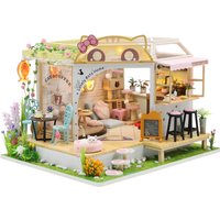 Mini DIY Wooden Doll House Cat Cafe House Making Room Toys Home Bedroom Decoration With Furniture Toy For Xmas Gifts Dollhouses