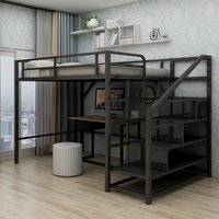 Modern wrought iron loft duplex bed space saving bunk for adults and children comfortable living room metal bed