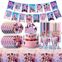KPop Demon Hunters Birthday Decoration Tableware Plates Cups Napkins Straw Tablecloth Cake Topper Banner for Kids Party Supplies