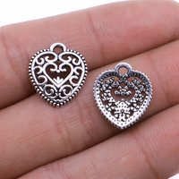 WYSIWYG 10pcs 16x15mm Heart Charms Antique Bronze Antique Silver Color Vintage Plated Small Heart Charms Carved Heart Charm