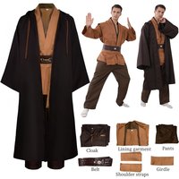 Men's Halloween Jedi Knight Cosplay Costume Robe Adult Male Tunic Costume Hooded Uniform Full Set