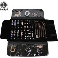 Sac de rangement en rouleau de bijoux en velours à fermeture éclair Portable, pochette pour bagues, pendentif, collier, organisateur de voyage pliable, sac pour boucles d'oreilles