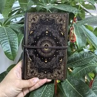 Gothic Celestial Sun Moon Journal Witchcraft Grimoire Print PU Leather Elastic Band Refillable Travel Diary Closure Travel Journ