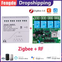 Zigbee-Récepteur de commutateur de lumière intelligente, RF 433 Tech, DC 7-32V, AC 85-250V, 4CH, 10A, les relais peuvent fonctionner avec Alexa, Google Assistant