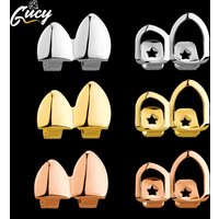 GUCY Rapper Two styles Fangs Teeth Grillz Cap Top Bottom Hip Hop Metal Halloween Tooth Jewelry