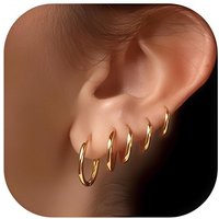 5 Pairs 14K Gold Plated Huggie Hoop Earrings for Women Men Small Hoops, Everyday Jewelry Multiple Piercing Stack Set