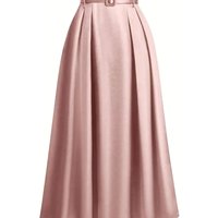 High Waist Pleated Long Skirt Pure Color Belted Midi Skirt European Style Casual Polyester Fiber Loose Fit Autumn 2025